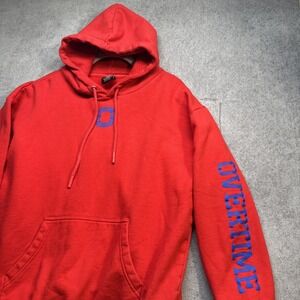 Overtime Red Hoodie Men's Large Streetwear Graphic Sleeve Pullover‎ Sweatshirt